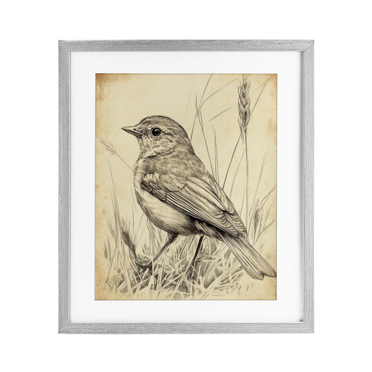 Stupell Industries Vintage Small Sketched Bird Framed Print Under Glass, design by Petal Prints Design